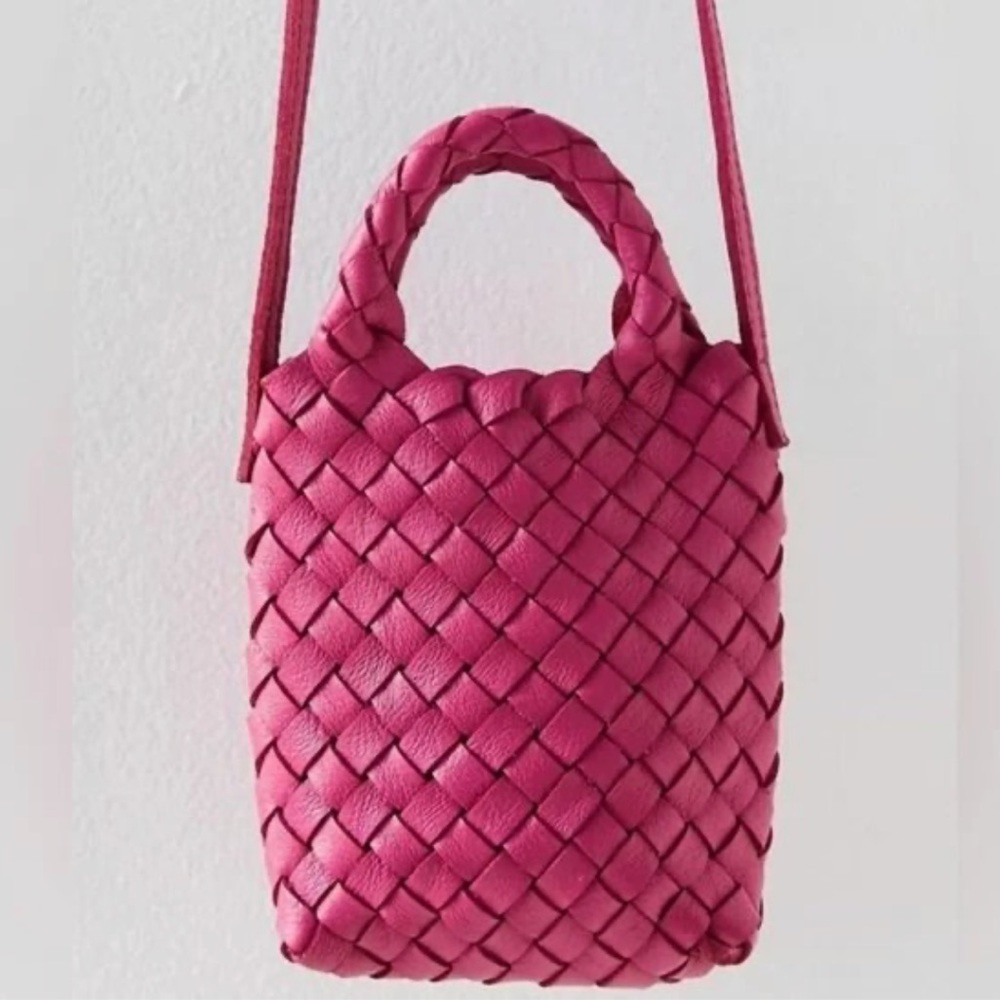 Free People Woven Hearts Leather Crossbody Bag in Magenta